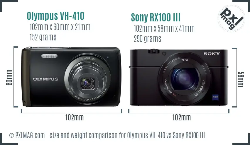 Olympus VH-410 vs Sony RX100 III size comparison