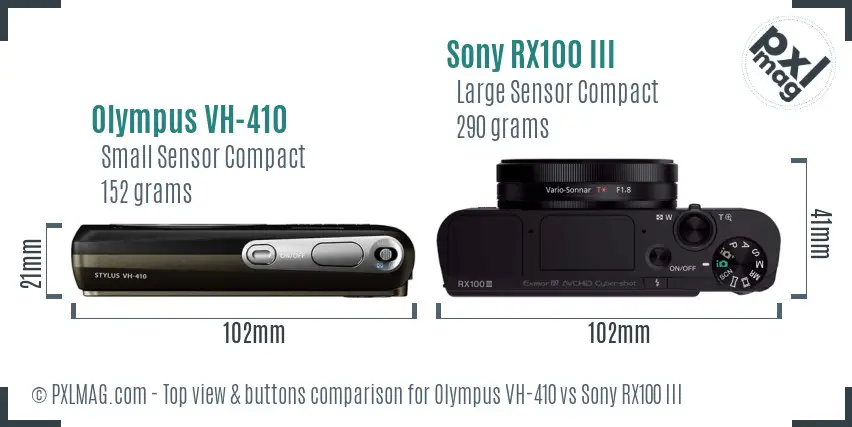 Olympus VH-410 vs Sony RX100 III top view buttons comparison