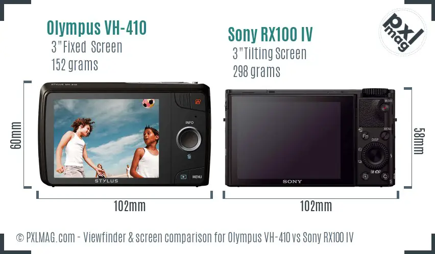 Olympus VH-410 vs Sony RX100 IV Screen and Viewfinder comparison