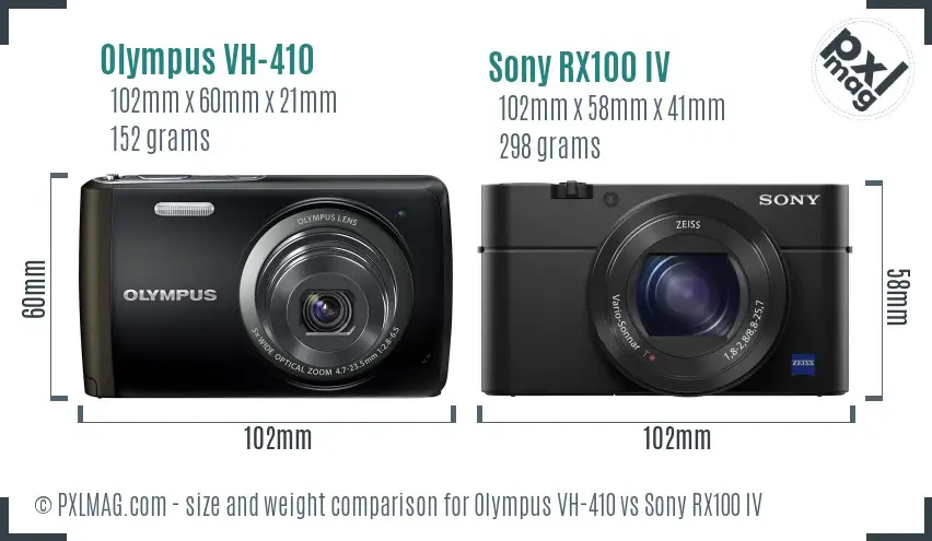 Olympus VH-410 vs Sony RX100 IV size comparison