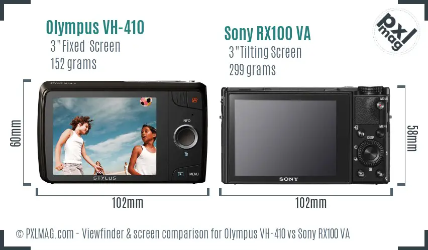 Olympus VH-410 vs Sony RX100 VA Screen and Viewfinder comparison
