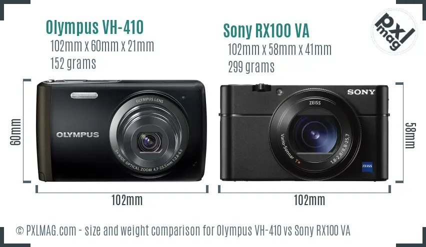 Olympus VH-410 vs Sony RX100 VA size comparison