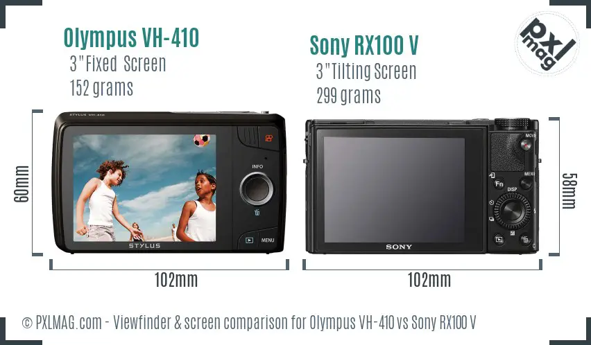 Olympus VH-410 vs Sony RX100 V Screen and Viewfinder comparison