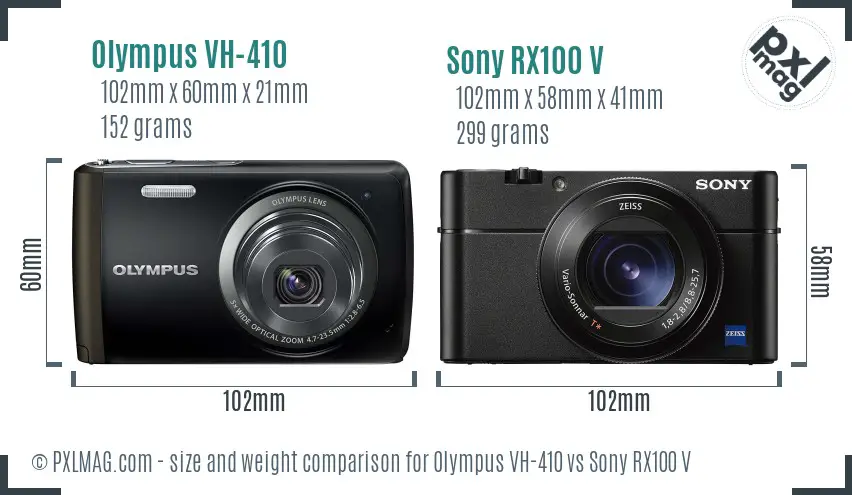 Olympus VH-410 vs Sony RX100 V size comparison