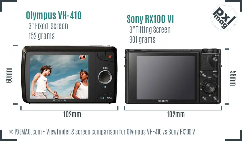 Olympus VH-410 vs Sony RX100 VI Screen and Viewfinder comparison