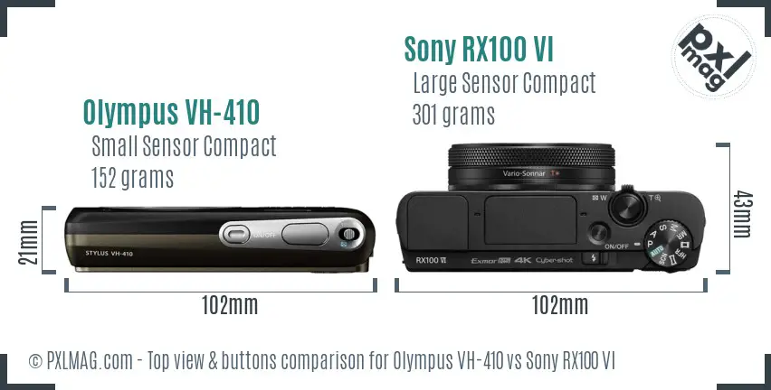 Olympus VH-410 vs Sony RX100 VI top view buttons comparison