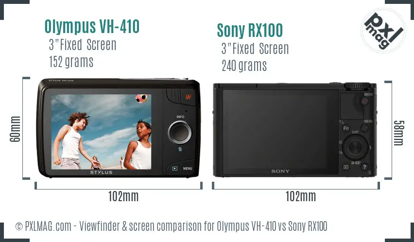 Olympus VH-410 vs Sony RX100 Screen and Viewfinder comparison