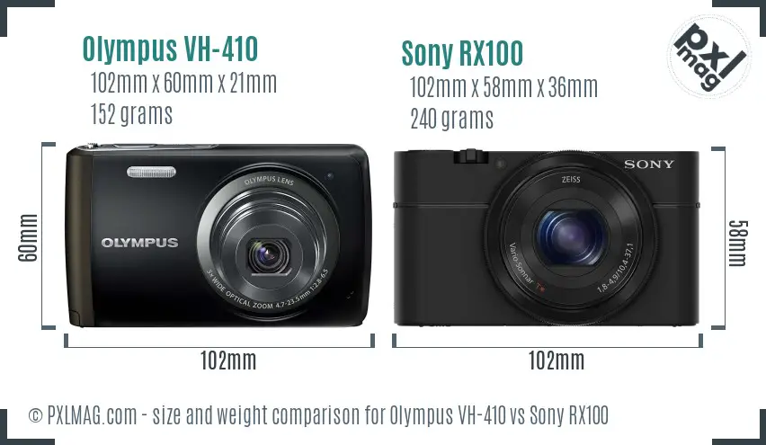 Olympus VH-410 vs Sony RX100 size comparison