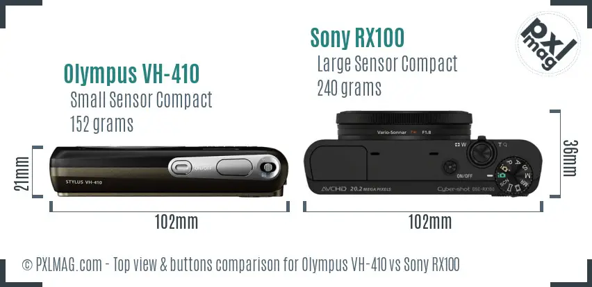 Olympus VH-410 vs Sony RX100 top view buttons comparison