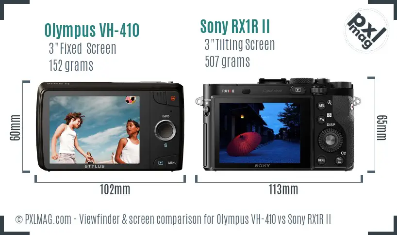 Olympus VH-410 vs Sony RX1R II Screen and Viewfinder comparison