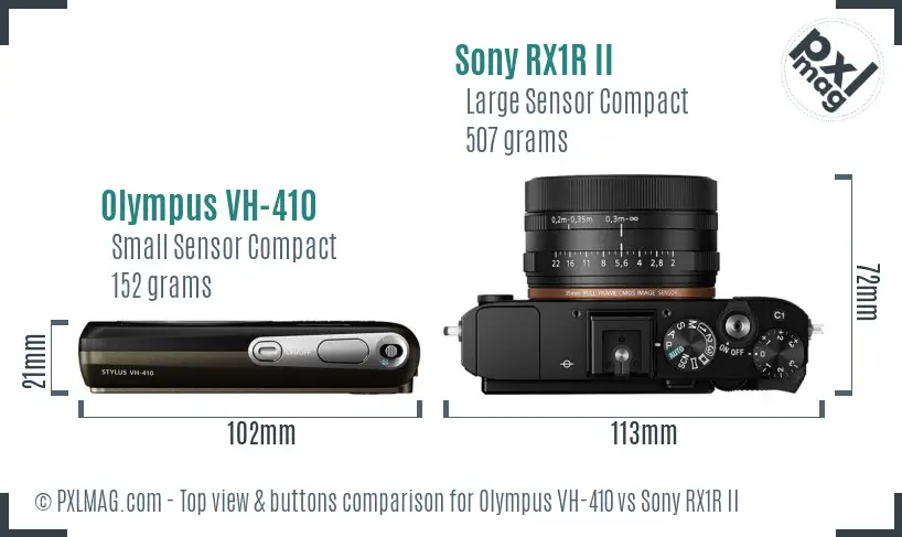 Olympus VH-410 vs Sony RX1R II top view buttons comparison