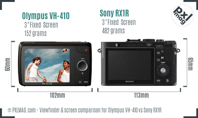 Olympus VH-410 vs Sony RX1R Screen and Viewfinder comparison