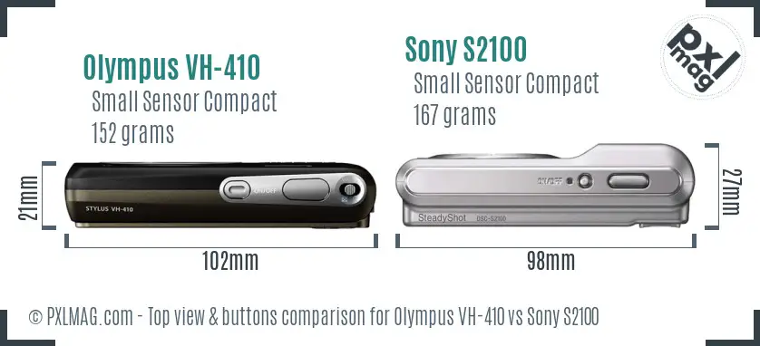 Olympus VH-410 vs Sony S2100 top view buttons comparison