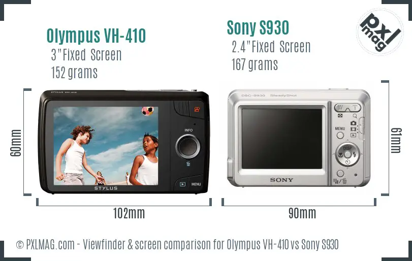Olympus VH-410 vs Sony S930 Screen and Viewfinder comparison