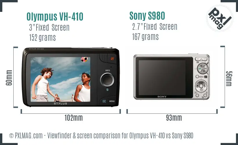 Olympus VH-410 vs Sony S980 Screen and Viewfinder comparison