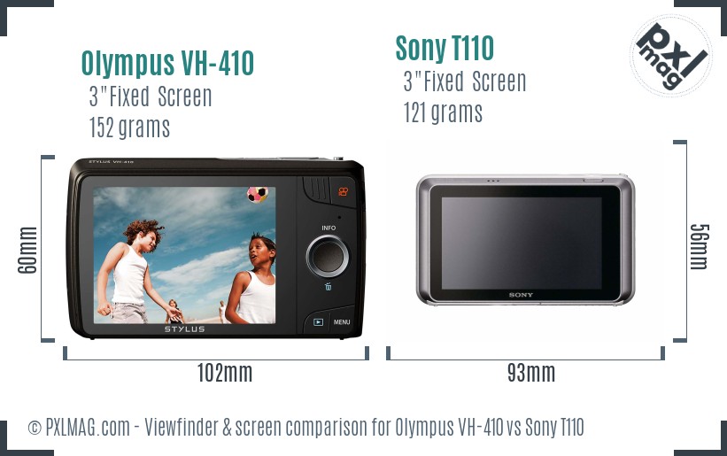 Olympus VH-410 vs Sony T110 Screen and Viewfinder comparison