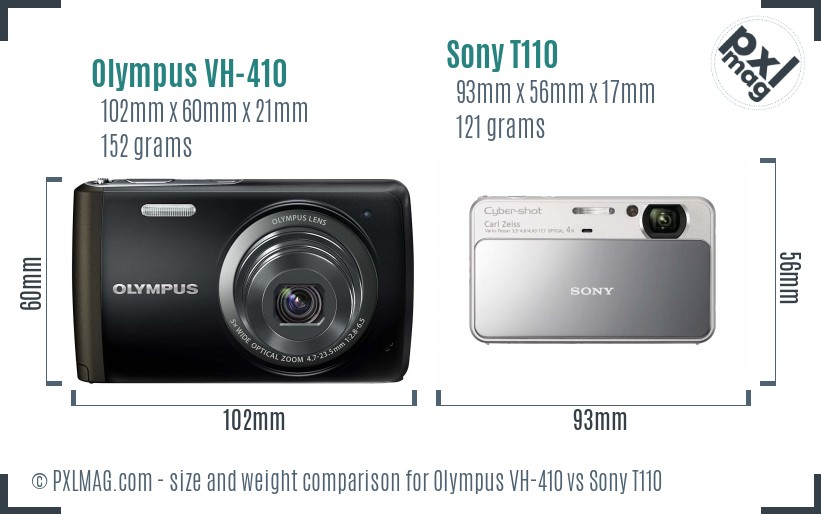 Olympus VH-410 vs Sony T110 size comparison