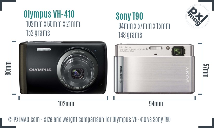 Olympus VH-410 vs Sony T90 size comparison