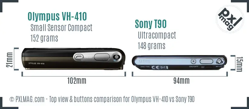 Olympus VH-410 vs Sony T90 top view buttons comparison