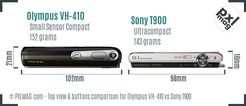 Olympus VH-410 vs Sony T900 top view buttons comparison