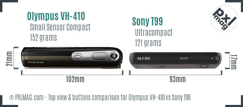 Olympus VH-410 vs Sony T99 top view buttons comparison