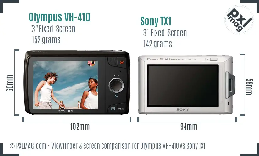 Olympus VH-410 vs Sony TX1 Screen and Viewfinder comparison