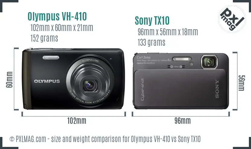 Olympus VH-410 vs Sony TX10 size comparison