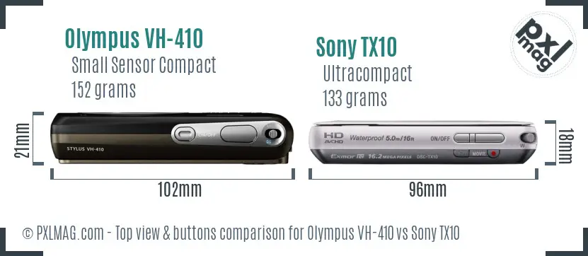 Olympus VH-410 vs Sony TX10 top view buttons comparison