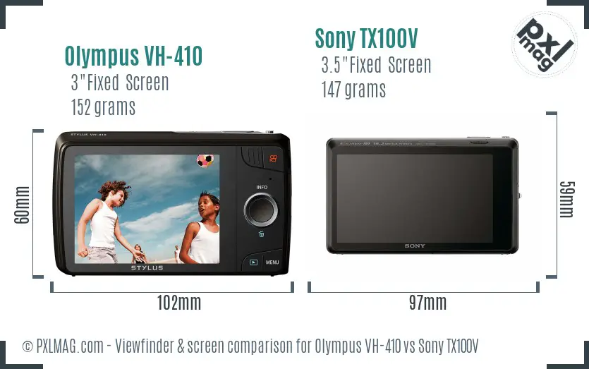 Olympus VH-410 vs Sony TX100V Screen and Viewfinder comparison