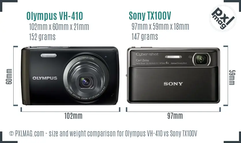 Olympus VH-410 vs Sony TX100V size comparison