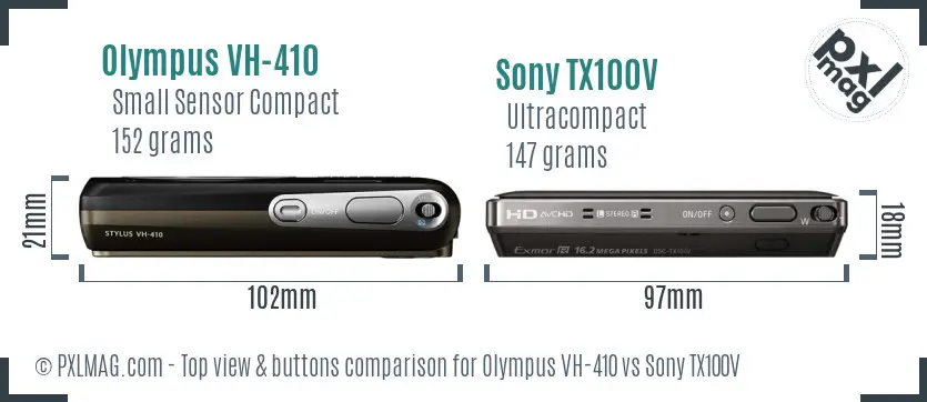 Olympus VH-410 vs Sony TX100V top view buttons comparison