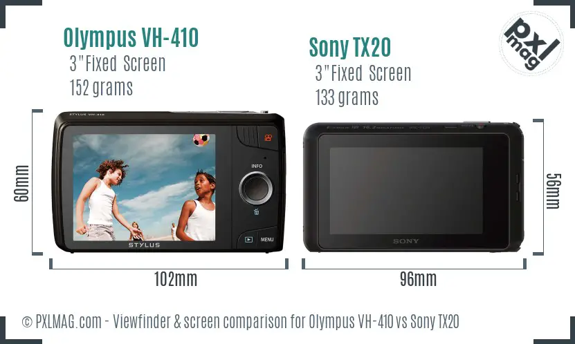 Olympus VH-410 vs Sony TX20 Screen and Viewfinder comparison