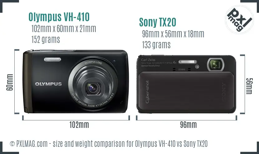 Olympus VH-410 vs Sony TX20 size comparison