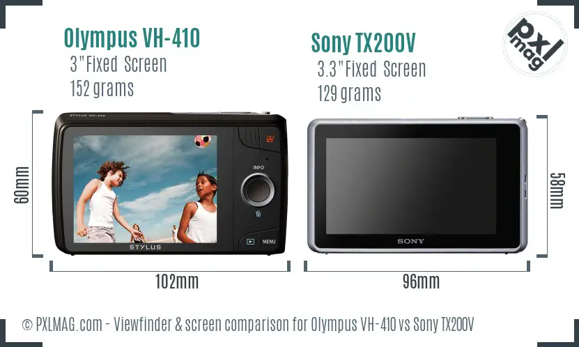 Olympus VH-410 vs Sony TX200V Screen and Viewfinder comparison