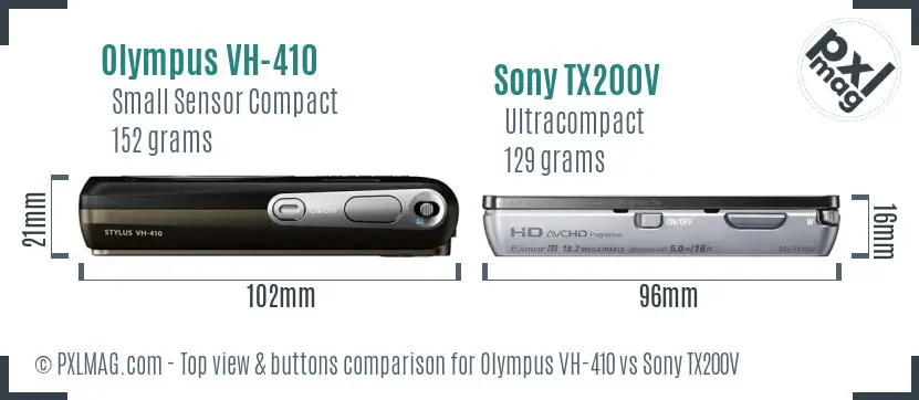 Olympus VH-410 vs Sony TX200V top view buttons comparison