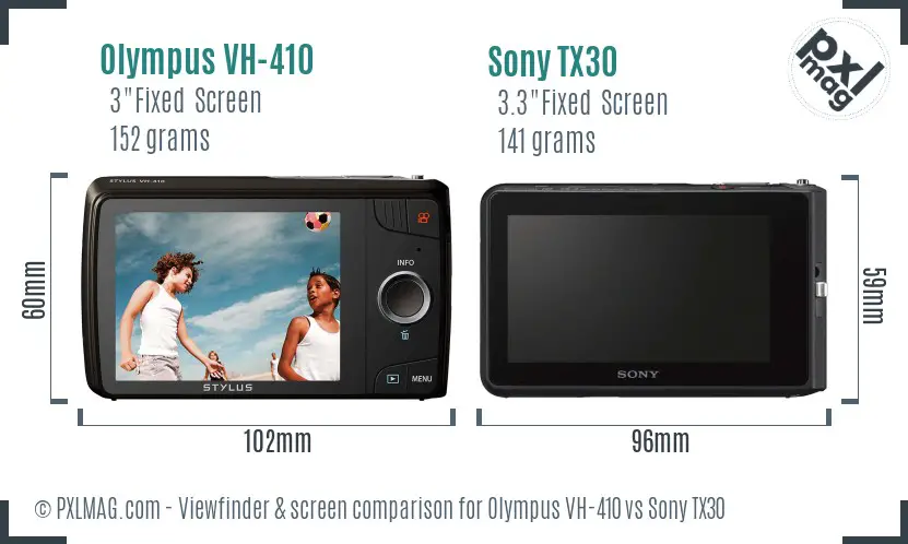 Olympus VH-410 vs Sony TX30 Screen and Viewfinder comparison