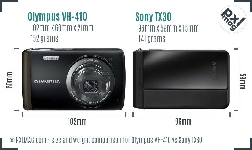 Olympus VH-410 vs Sony TX30 size comparison