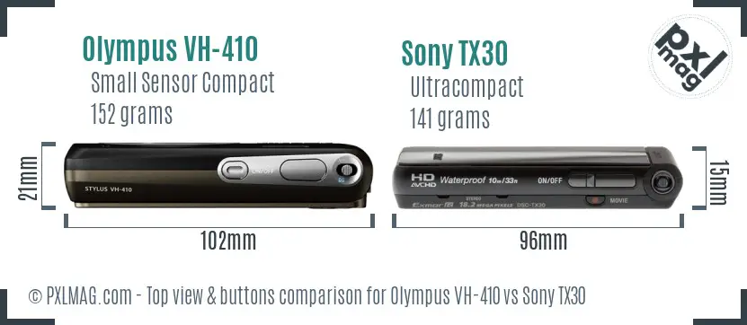 Olympus VH-410 vs Sony TX30 top view buttons comparison
