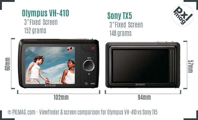 Olympus VH-410 vs Sony TX5 Screen and Viewfinder comparison
