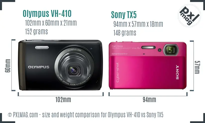 Olympus VH-410 vs Sony TX5 size comparison