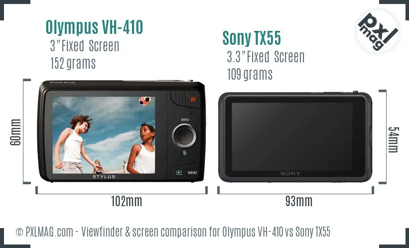 Olympus VH-410 vs Sony TX55 Screen and Viewfinder comparison