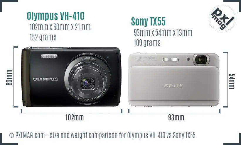 Olympus VH-410 vs Sony TX55 size comparison