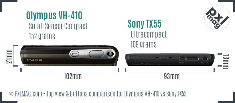 Olympus VH-410 vs Sony TX55 top view buttons comparison