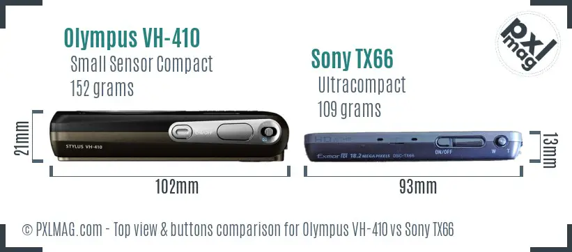 Olympus VH-410 vs Sony TX66 top view buttons comparison