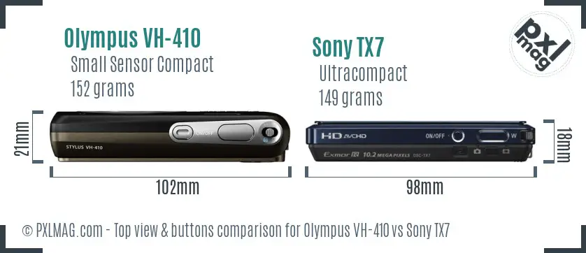 Olympus VH-410 vs Sony TX7 top view buttons comparison