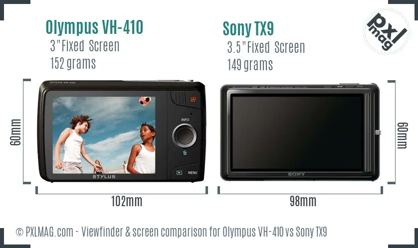 Olympus VH-410 vs Sony TX9 Screen and Viewfinder comparison