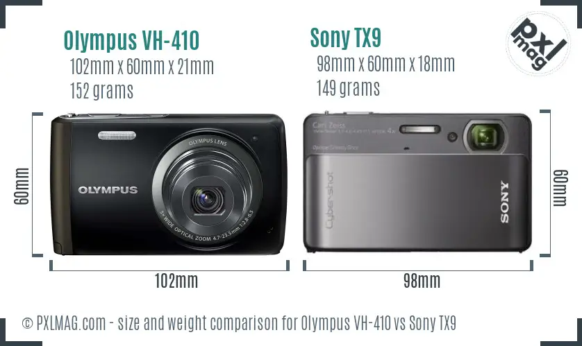 Olympus VH-410 vs Sony TX9 size comparison