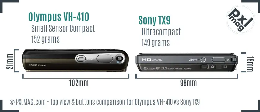 Olympus VH-410 vs Sony TX9 top view buttons comparison