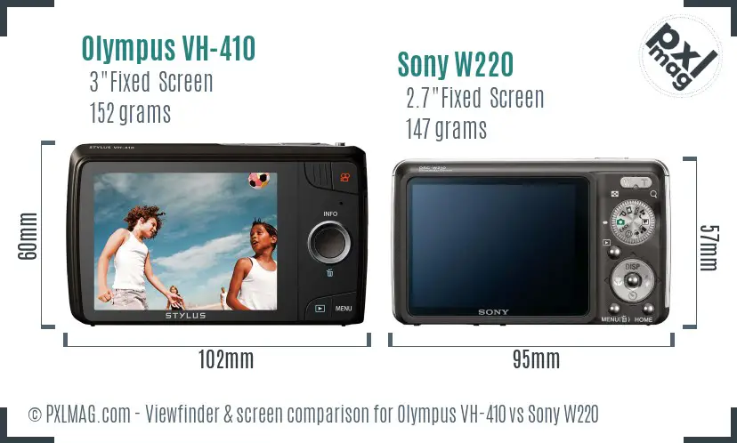 Olympus VH-410 vs Sony W220 Screen and Viewfinder comparison