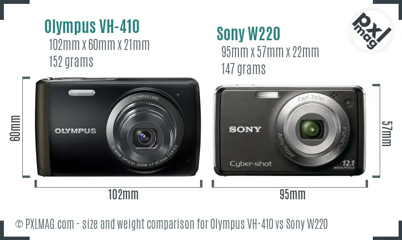 Olympus VH-410 vs Sony W220 size comparison